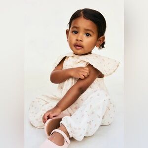 H&M Adorables Baby Girl Cream Floral Oversized Peter Pan Collar Romper Suit 3M